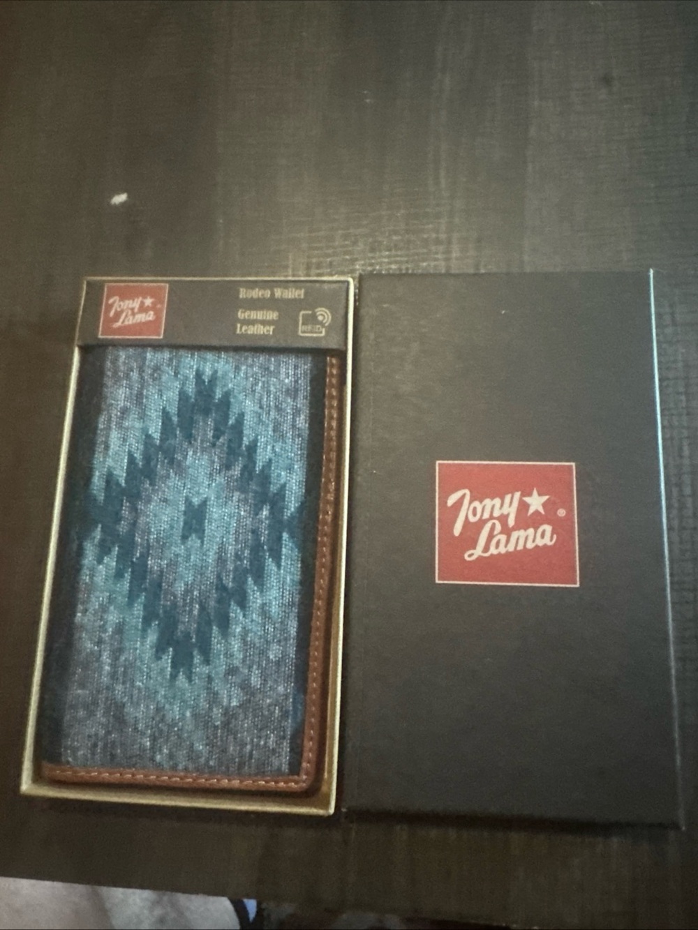 New Tony Lama Rodeo Wallet Blue Aztec Genuine Leather RFID Western Checkbook